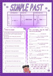 English Worksheet: Simple PAst ( Two pages + key)