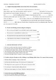 English Worksheet: Grammar review  Advanced Level