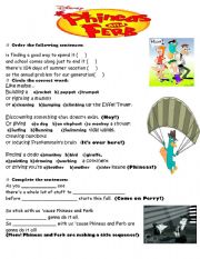 English Worksheet: Phineas and Ferb theme song (re-uploaded)