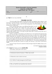 English Worksheet: English written test on eating disorders