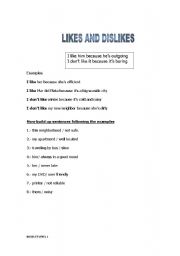 English worksheet: Like and dislikes