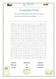 English Worksheet: Computer Parts Wordsearch