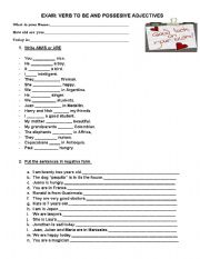 English Worksheet: Verb To be and Possesive Adjectives