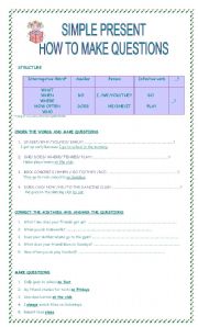 English Worksheet: SIMPLE PRESENT: how to make questions