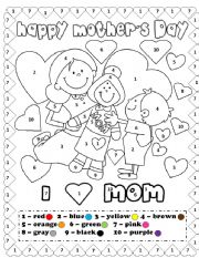 English Worksheet: Happy mothers day coloring by number