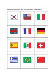English worksheet: Look at the pictures and write the correct name of the nations