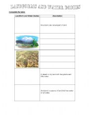 English worksheet: Landforms and water bodies