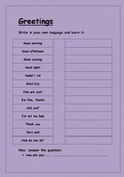 English worksheet: Basic Greetings for Special Needs students