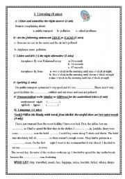 English Worksheet: first term ordinary test 9th form (Tunisian sts)
