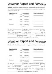 English Worksheet: Weather Report and Forecast Project