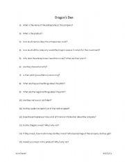 English worksheet: Dragons Den questions 