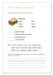 English Worksheet: how to make a sandwich