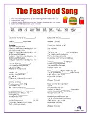 English Worksheet: The FAST FOOD Song: cloze activity