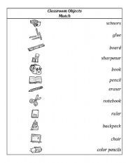 English Worksheet: classroom objects