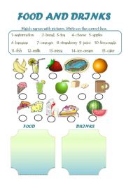 English Worksheet: food and drinks