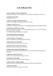 English Worksheet: list of proverbs