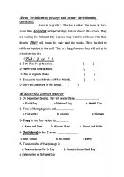 English Worksheet:  READING exam grade 5