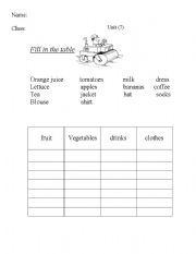 English worksheet: FOOD 1 CLASSIFICATION