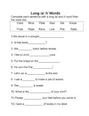English Worksheet: Long /a/ and /i/ vowel sound