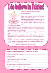 English Worksheet: Reading Comprehension (I do believe in fairies!) with key