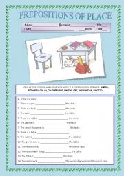 English Worksheet: Prepositions of place