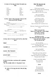 English Worksheet: Just the way you are Bruno Mars