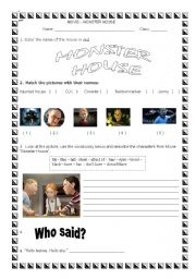 English Worksheet: Movie - Monster House