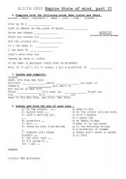 English worksheet: Empire State of mind (part II)