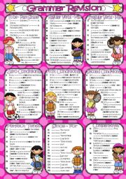 English Worksheet: Grammar Revision **past-to be/regular-irregular verbs/conditionals/present perfect/since-for/comparatives**(KEY included)