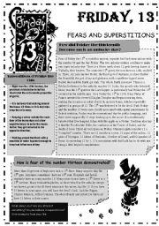 English Worksheet: Friday, 13 FEARS and SUPERSTITIONS