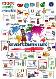 English Worksheet: WORLD  continents - countries - nationalities