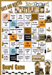 English Worksheet: Days and Months - BOARD GAME 