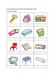 Look at the pictures and write the name of the Classroom objects