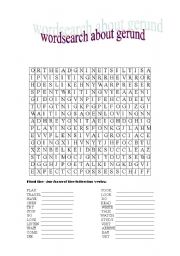 English worksheet: wordsearch about ing form