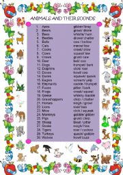 English Worksheet: ANIMALS AND THEIR SOUNDS EXERCISE