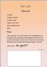 English Worksheet: Cheesecake (recipe)
