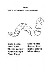 English Worksheet: Number and Colour- Worm