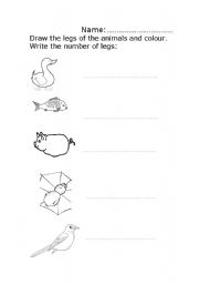 English worksheet: How many legs do the animals have?