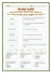 Phrasal Verbs Practice 02! --*-- Definitions + Exercise --*-- BW included --*-- Fully editable with Key!