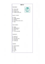 English worksheet: menu