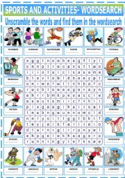 English Worksheet: SPORTS AND ACTIVITIES - WORDSEARCH