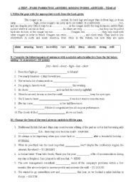English Worksheet: word formation, missing word articles, adverbs