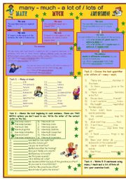 English Worksheet: Many & much & a lot of/lots of* for intermediate level * 7 tasks * with key *** fully editable ***