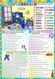 English Worksheet: ARTHURS BEDROOM- KEY INCLUDED