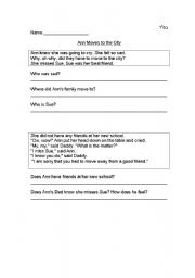 English worksheet: Short Reading Comprehension Activity