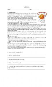 English Worksheet: basketball reading comprehension