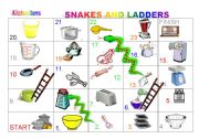 English Worksheet: KITCHEN ITEMS - Snakes and Ladders