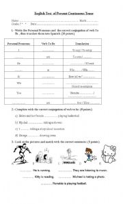 English Worksheet: present continuous test