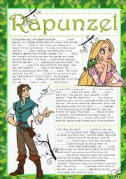 RAPUNZEL READING (FILL IN THE BLANKS ACTIVITY) (two pages) (editable)