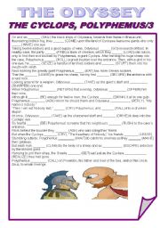 English Worksheet: THE ODYSSEY/THE  CYCLOPS, POLYPHEMUS/3/SIMPLE PAST